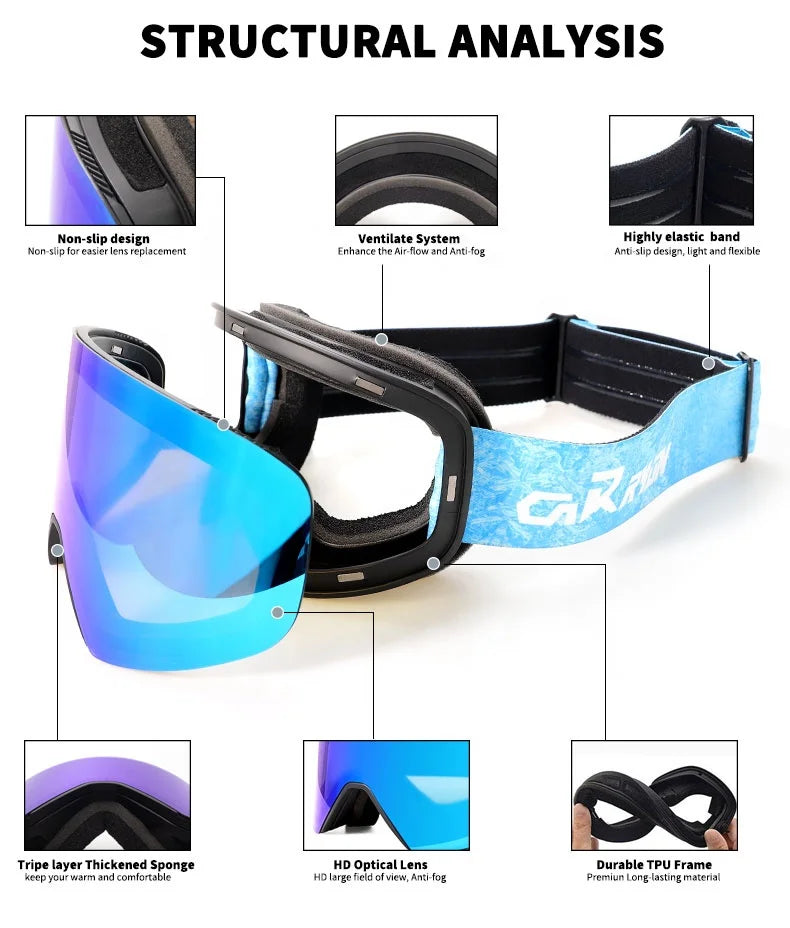 Magnetic Lens Ski/Snowboard Goggles